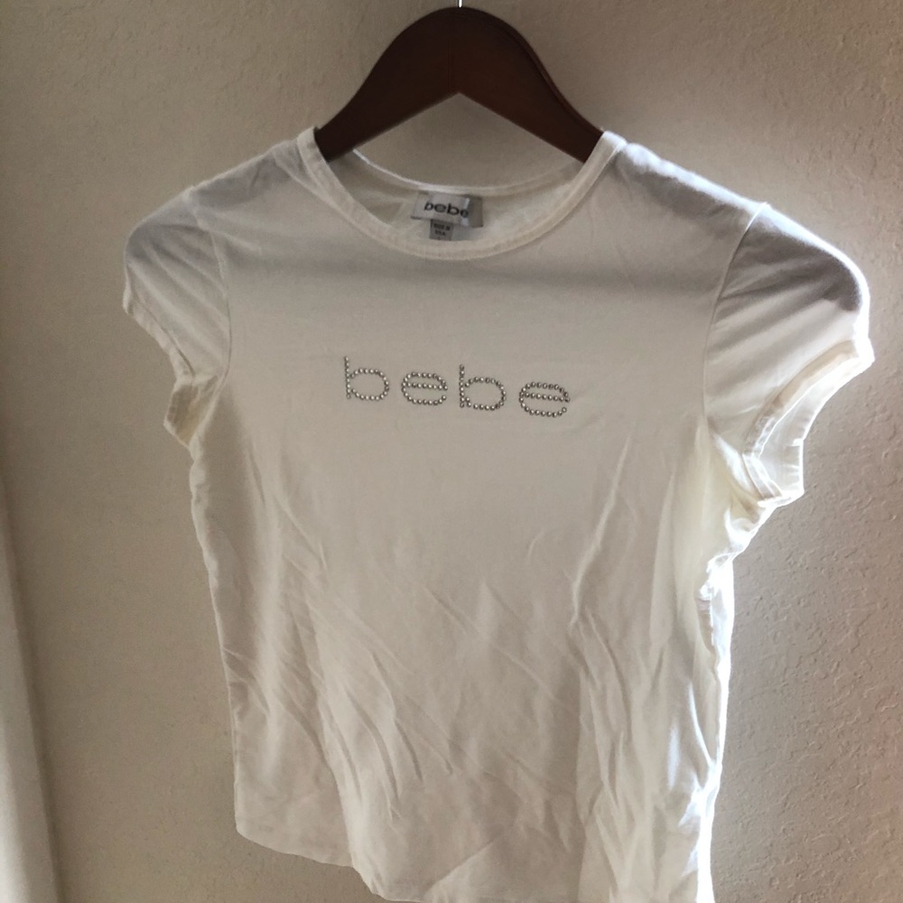 Bebe Basic Rhinestone White Soft Cotton T-Shirt